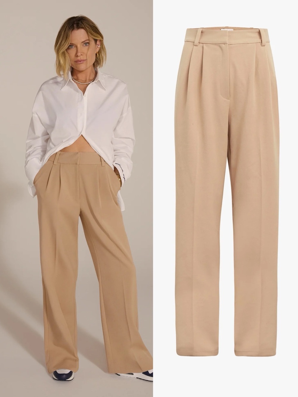 Favorite Daughter • The Petite Favorite Pant wide leg trouser beige pleated